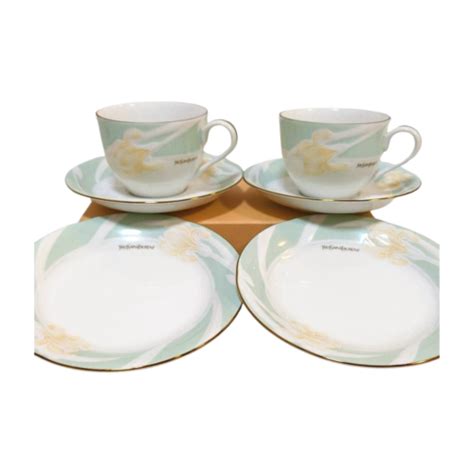 Yves Saint Laurent Coffee Cup and Saucer Pair Set White Blue 